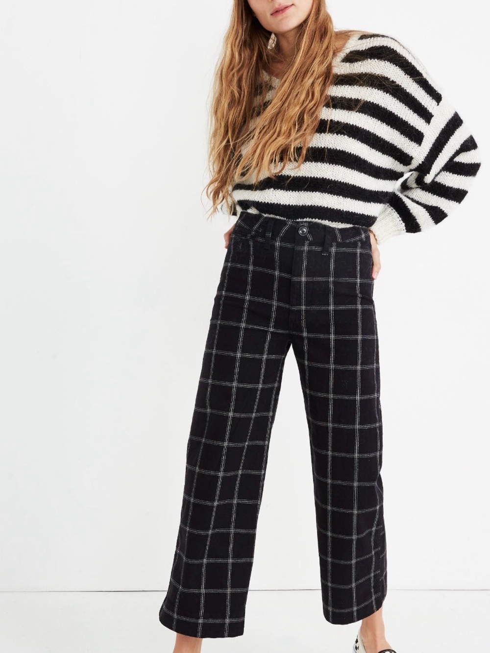 Slim Emmett Wide Keg Crop Pant Black Windowpane